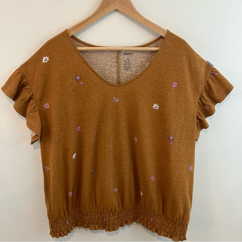 Sonoma | Brown Ruffled Smocked Blouse